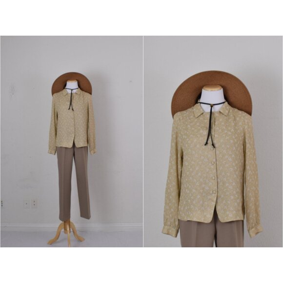 Vintage 80s Botanical Floral Long-sleeve Blouse‎ size 10 - Picture 1 of 10